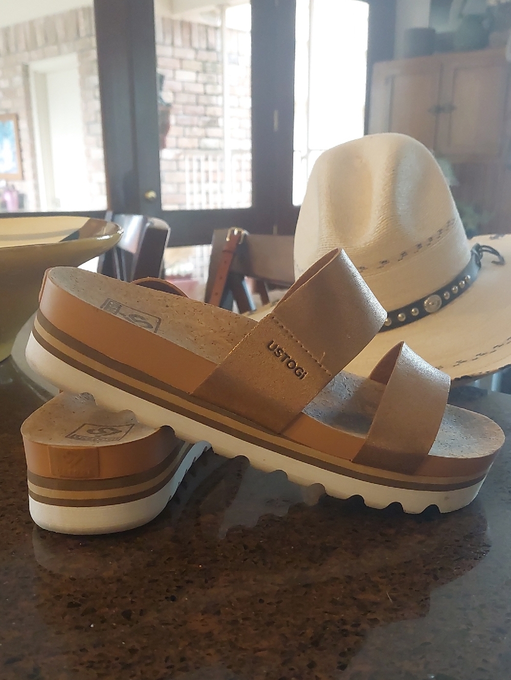 Tan Platform Slide Sandals for Women